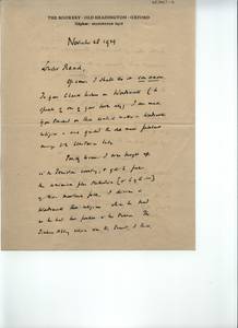 Letter from Michael Sadler to Herbert Read, November 28, 1939 thumbnail
