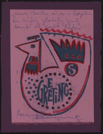 Flemming Jorgensen greeting card (purple bird print) thumbnail