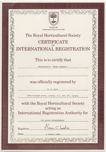 Royal Horticultural Society certificate of international registration thumbnail