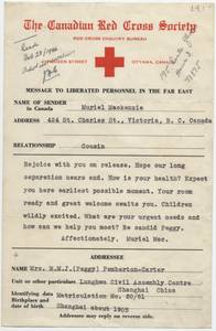 Enquiry from Muriel Mackenzie re Peggy Pemberton-Carter in 1945 thumbnail