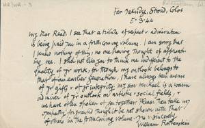 Letter from William Rothenstein to Herbert Read, March 05, 1944 thumbnail