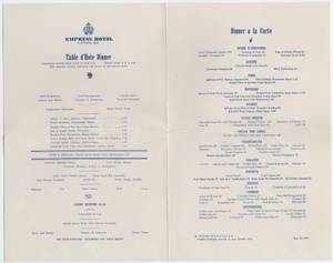 Menu of Empress Hotel from the day Peggy and Nicolas were married in 1946. thumbnail