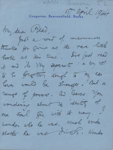 Letter from J. L. Garvin to Herbert Read, April 10, 1944 thumbnail