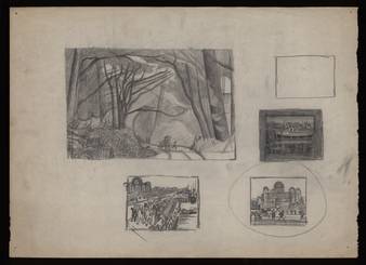 Untitled [Forest trail, ship, and city people] thumbnail